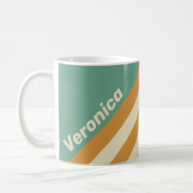 Caneca De Café Retro Moss Stripes with Name (Esquerda)
