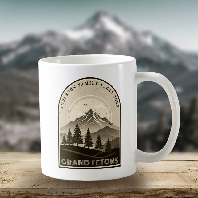 Caneca De Café Retro Mountain Family Vacation Brown ID1136 (Criador carregado)