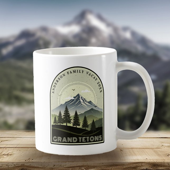 Caneca De Café Retro Mountain Family Vacation Green ID1136 (Criador carregado)