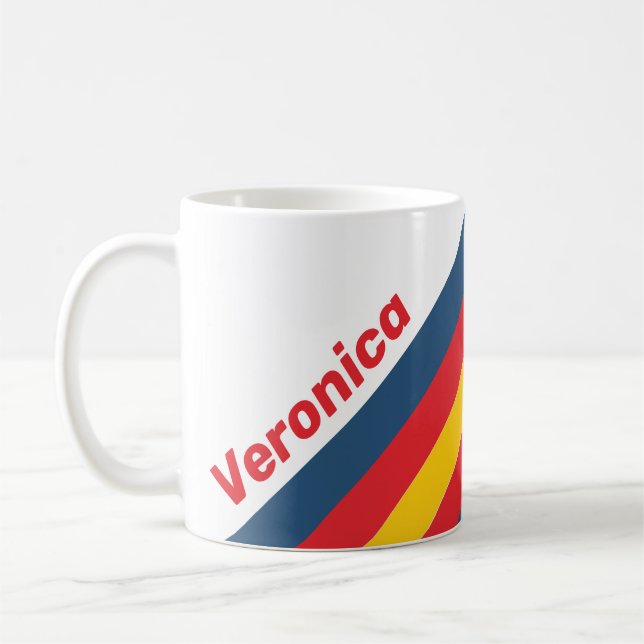 Caneca De Café Retro Mountain Stripes with Name (Esquerda)