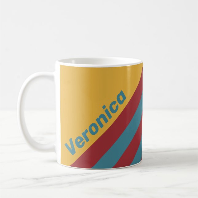 Caneca De Café Retro Mustard Seed Stripes with Name (Esquerda)
