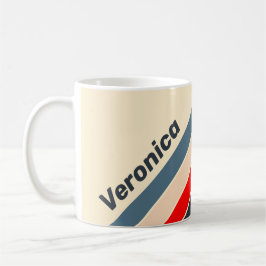 Caneca De Café Retro Nautical Rainbow Striped with Name