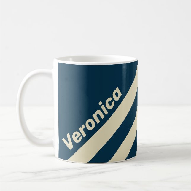 Caneca De Café Retro Navy Fade Three Stripes with Name (Esquerda)