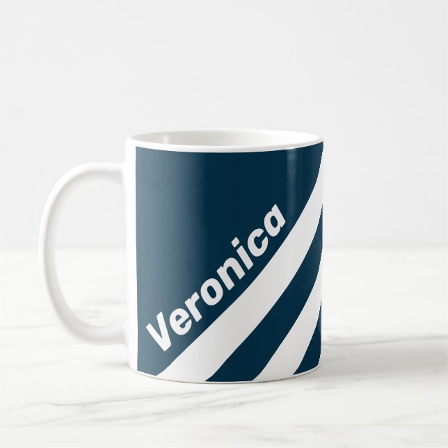 Caneca De Café Retro Navy Three Stripes with Name (Esquerda)