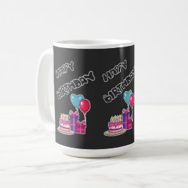 Caneca De Café Retro Neon Bubble Text Happy Birthday 