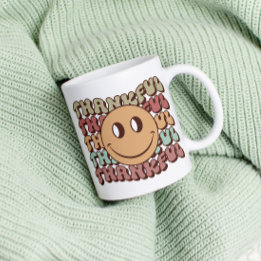 Caneca De Café Retro Obrigado Emoji Mug, Queda Família de Ação de