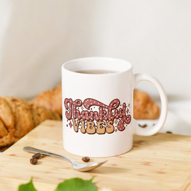 Caneca De Café Retro Obrigado Vibe Cair Ação de Graças (Criador carregado)