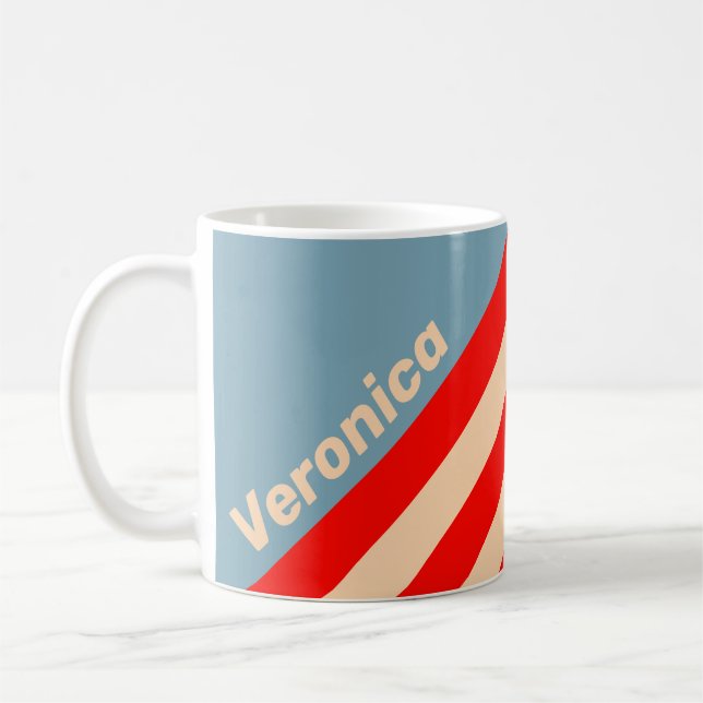 Caneca De Café Retro Ocean Horizon Stripes with Name (Esquerda)
