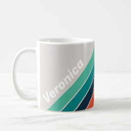 Caneca De Café Retro Ocean Rainbow Striped with Name