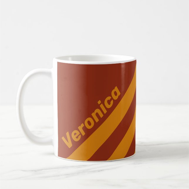 Caneca De Café Retro Orange Rust Three Stripes with Name (Esquerda)