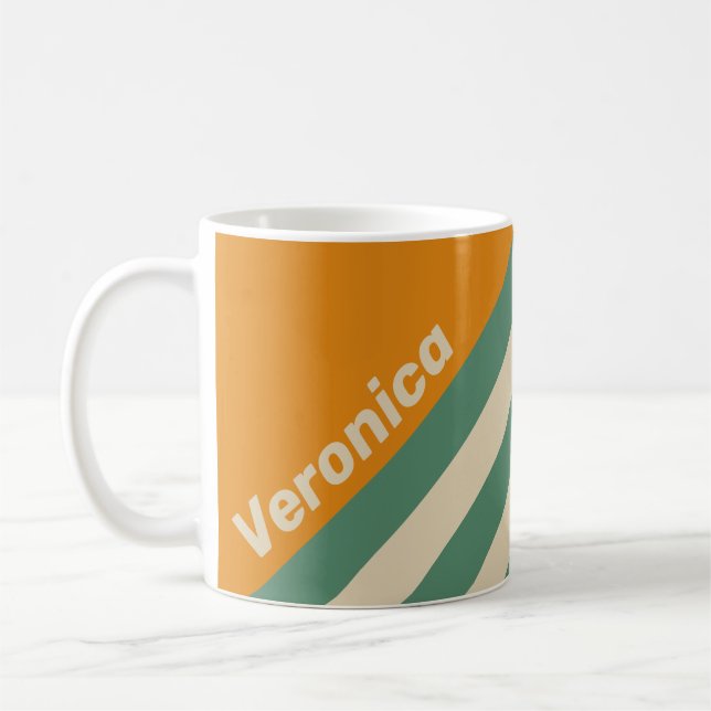 Caneca De Café Retro Orange Stripes with Name (Esquerda)