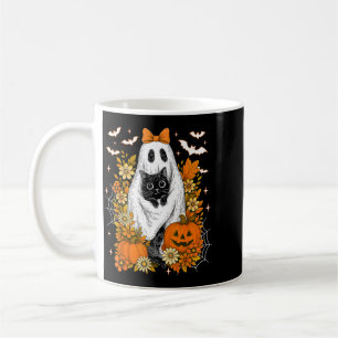 Caneca De Café Retro Outono Abóbora Floral Halloween Fantasma Pre