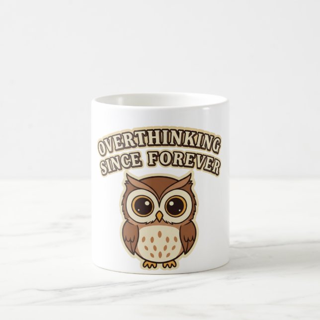 Caneca De Café Retro Owl Overthinking White Mug (Centro)