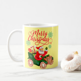 Caneca De Café Retro Papai Noel e Carro Docente de Natal