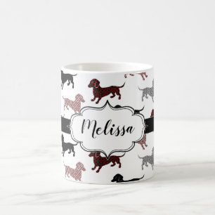 Caneca De Café Retro Personalizado Dachshances Do Damask