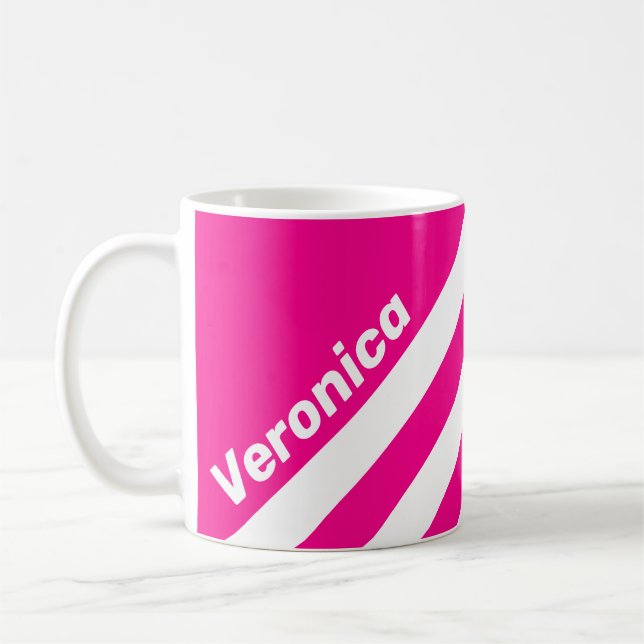 Caneca De Café Retro Pink Lollipop Three Stripes with Name (Esquerda)