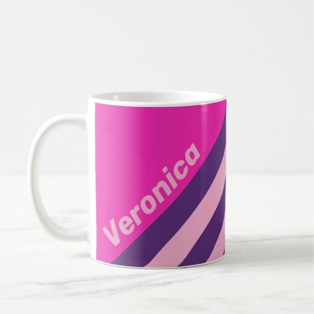 Caneca De Café Retro Pink Sky Stripes with Name (Esquerda)