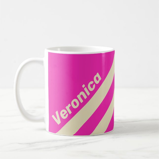 Caneca De Café Retro Pink Three Stripes with Name (Esquerda)