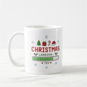 Caneca De Café Retro Pixel Art Natal Carregando 75 Porcento Gamer