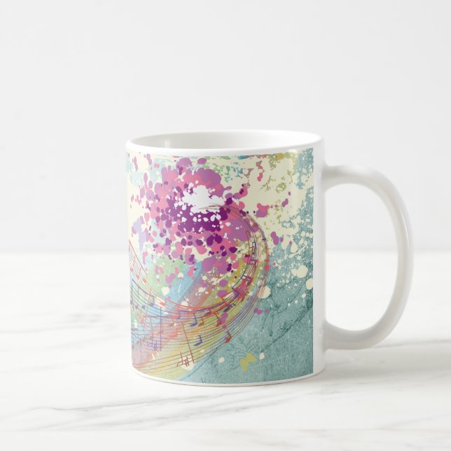 Caneca De Café Retro Rainbow e Music Notes em uma Textura Shabby (Direita)