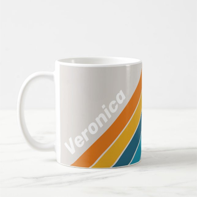 Caneca De Café Retro Rainbow Stripes with Name (Esquerda)