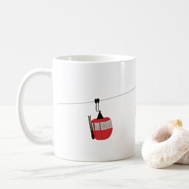Caneca De Café Retro Red Ski Gondola Lift Personalizado (Com Donut)