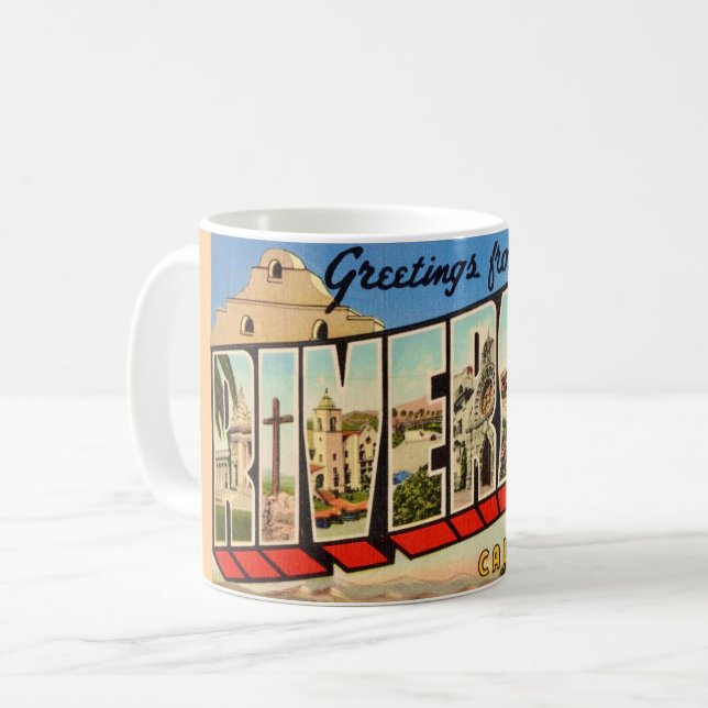 Caneca De Café Retro Riverside California Greeting Mug (Frente Esquerda)