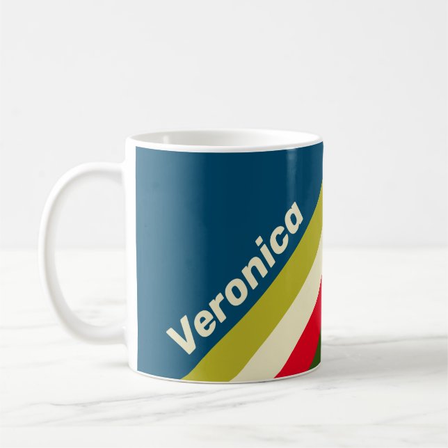 Caneca De Café Retro Rugby Stripes with Name (Esquerda)