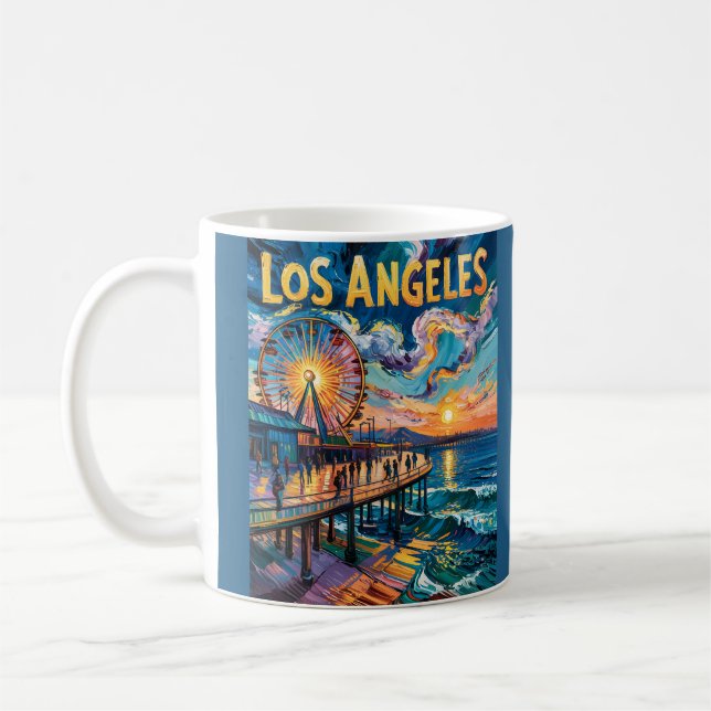 Caneca De Café Retro Santa Monica Pier Los Angeles Van Gogh Art (Esquerda)