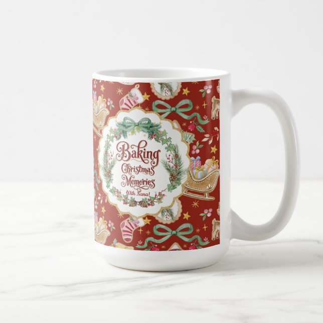Caneca De Café Retro Santa Natal Bolinhos de Natal Vermelho com V (Direita)