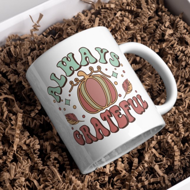 Caneca De Café Retro Sempre Grateful Mug, Ação De Graças Familiar (Criador carregado)
