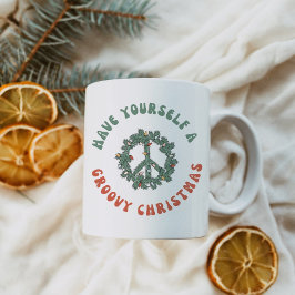 Caneca De Café Retro Sinal de Paz Tenha Um Feliz Natal