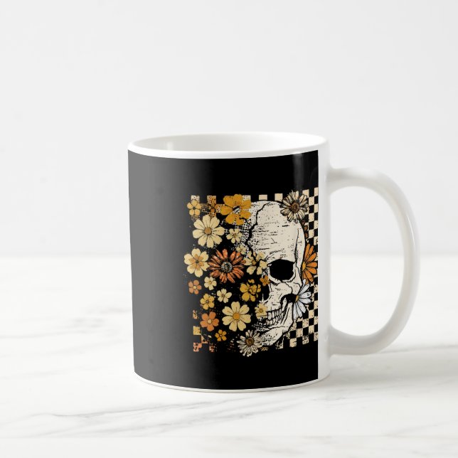 Caneca De Café Retro Skeleton Floral Queda Autumn Spooky Hal (Direita)