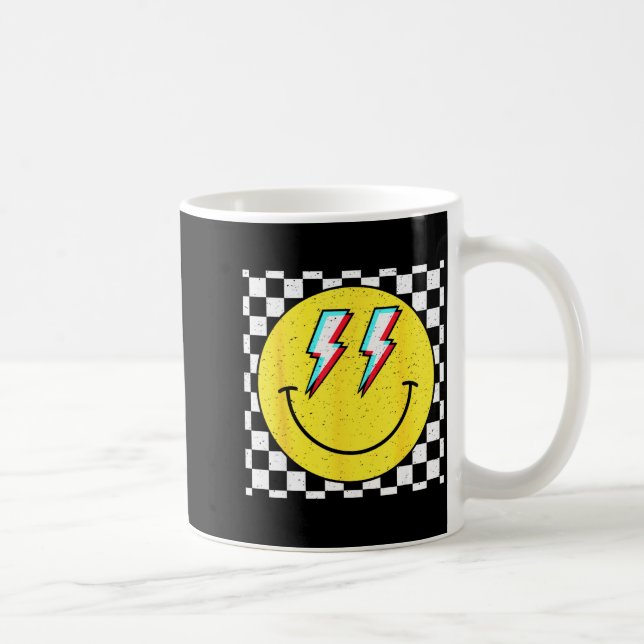 Caneca De Café Retro Smile Face Checkered Pattern Preppy Happy Fa (Direita)