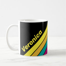 Caneca De Café Retro Striped Dark 80s with Name