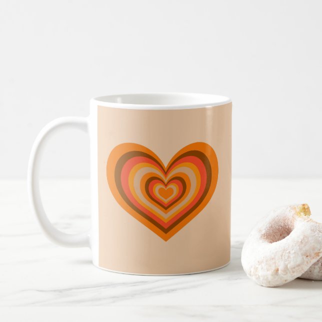 Caneca De Café Retro Striped Heart Mug - Orange on Beige (Com Donut)