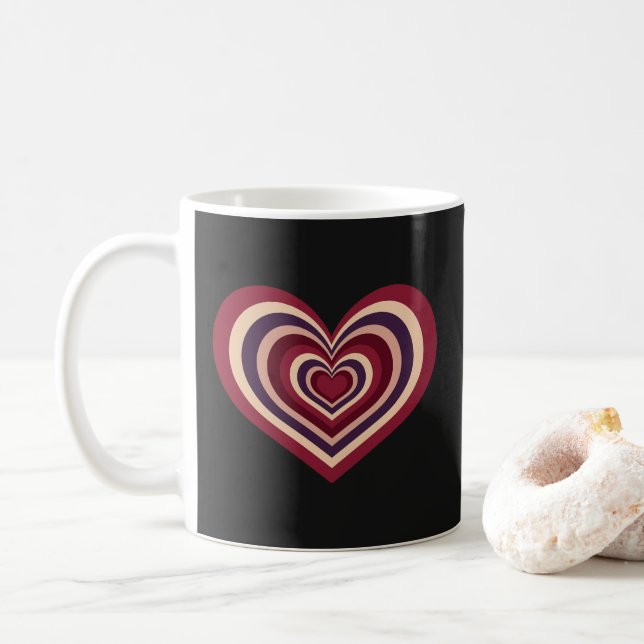 Caneca De Café Retro Striped Heart Mug - Red on Black (Com Donut)