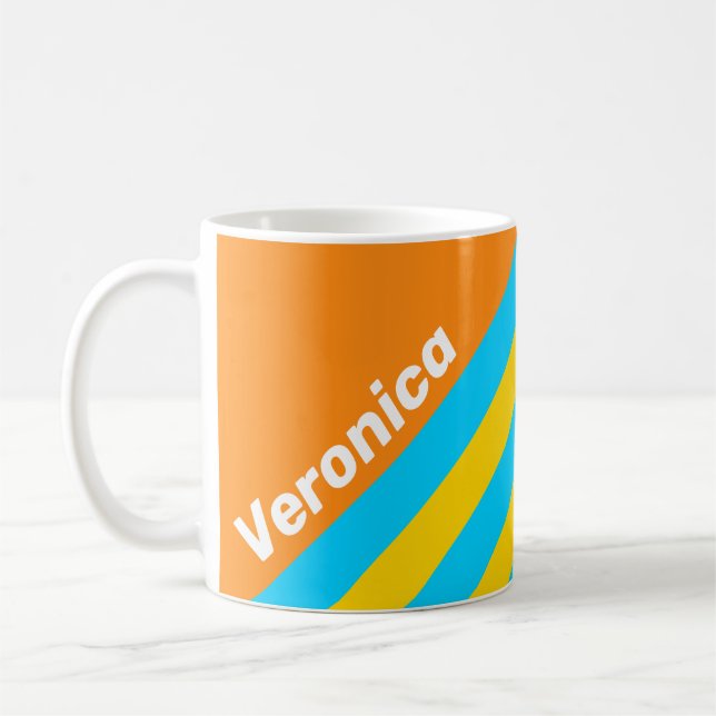Caneca De Café Retro Summer Beach Stripes with Name (Esquerda)