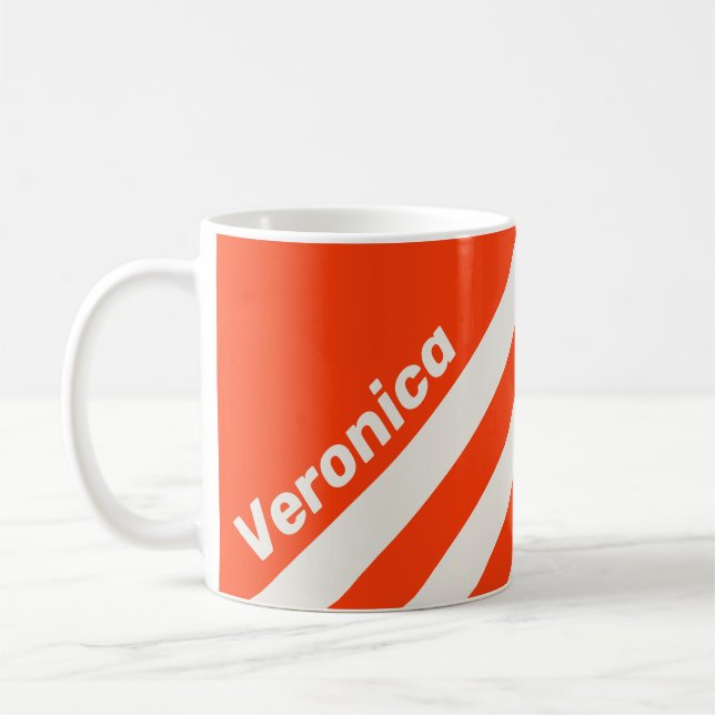 Caneca De Café Retro Sunset Orange Three Stripes with Name (Esquerda)
