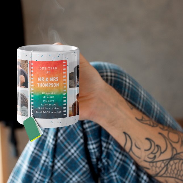 Caneca De Café Retro Sunset Photo Mr and Mrs 1st  Anniversary (Criador carregado)