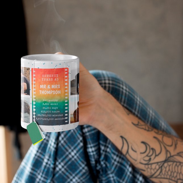 Caneca De Café Retro Sunset Photo Mr and Mrs 70th Anniversary (Criador carregado)