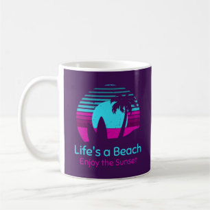 Caneca De Café Retro Sunset Surfboard Palm Tree Life's a Beach