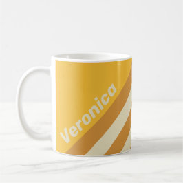 Caneca De Café Retro Sunshine Mustard Stripes with Name