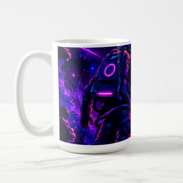 Caneca De Café Retro Synthwave Astronauta Cyberpunk Espaço Café M (Esquerda)
