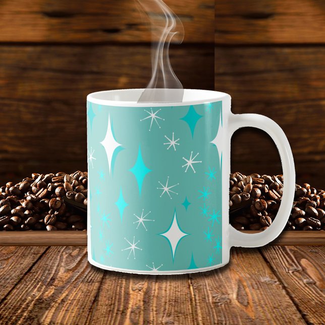 Caneca De Café Retro Teal e White Star Pattern Mug (Teal Retro Stars Coffee Mug)
