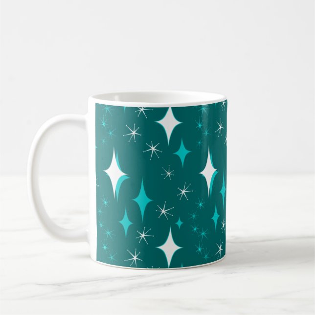 Caneca De Café Retro Teal e White Star Pattern Mug (Esquerda)