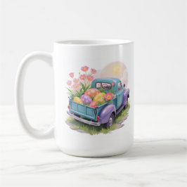 Caneca De Café Retro Teal & Purple Truck with Easter Eggs