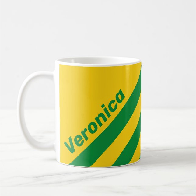 Caneca De Café Retro Tropical Banana Three Stripes with Name (Esquerda)