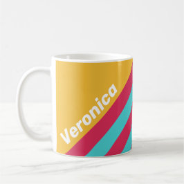 Caneca De Café Retro Tropical Breeze Stripes with Name