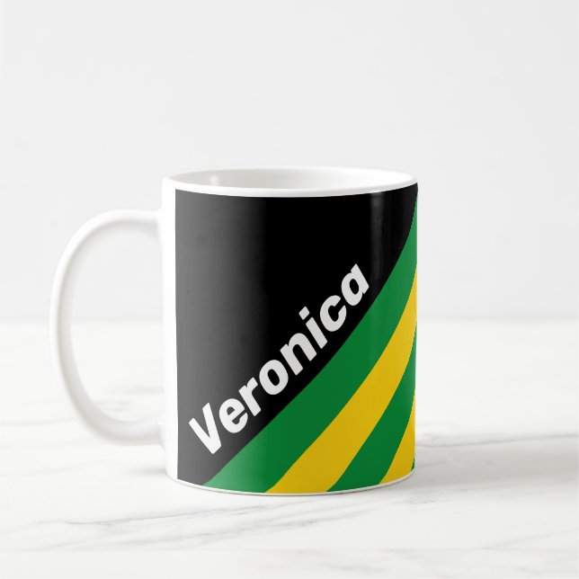 Caneca De Café Retro Tropical Palm Stripes with Name (Esquerda)